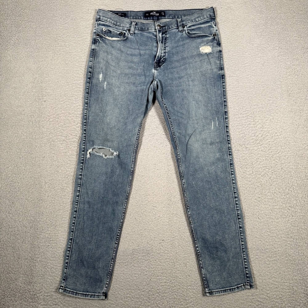Hollister Jeans Mens 34x29 Blue Skinny Fit Stretch Denim Casual Preppy 5 Pocket